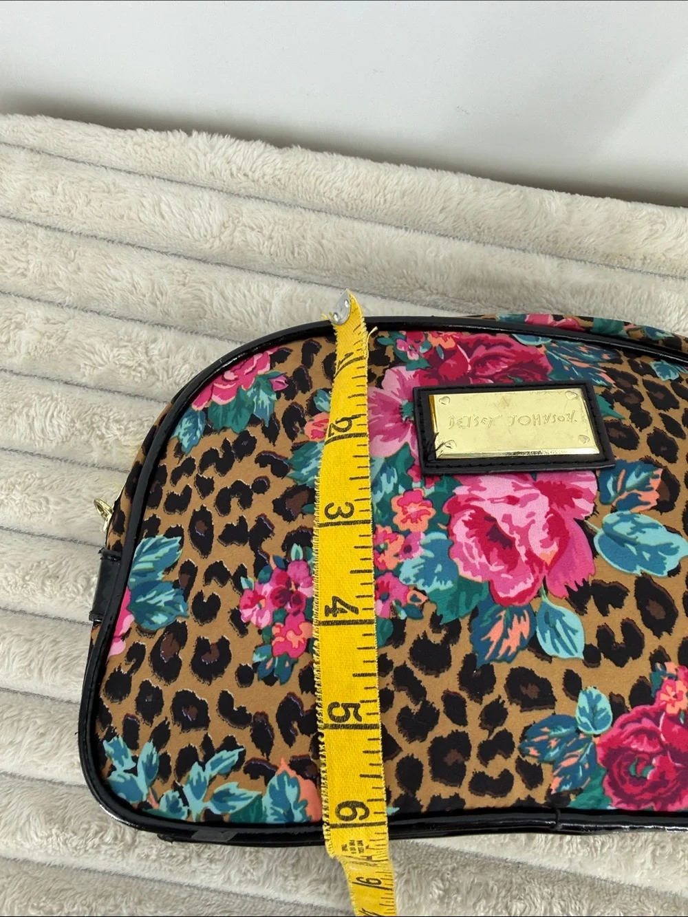 Betsey Johnson Leopard Floral Cosmetic Pouch - Pink, Teal & Brown